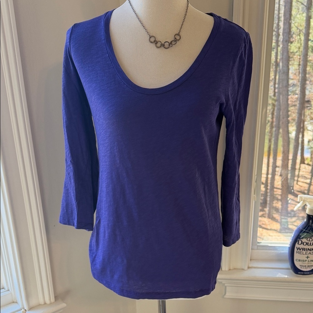 J Crew Purple Vintage Cotton 3/4 Sleeve Scoop neck Tee, Medium, Like New